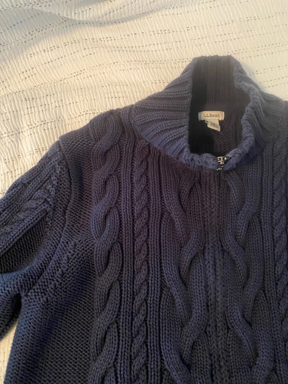 L.L. Bean Dark Teal Cable-Knit Full Zip Sweater